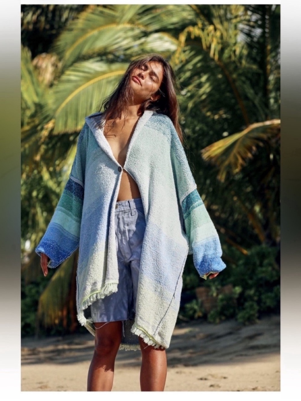 Free People EUC Sunset Park Cardi Size Small in Jade Oasis Combo